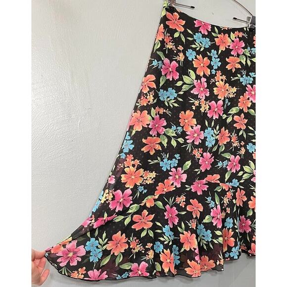 White Stag Reversible Skirt Size Large Black Floral Dot Fairy Goth Dark Romantic - Picture 3 of 10